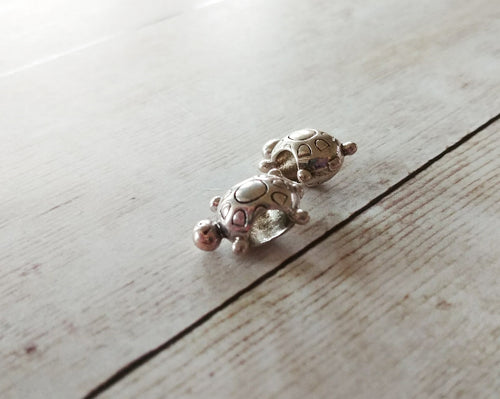 Silver Turtle Beads Metal Beads Antiqued Silver Beads Big Hole Beads Sea Turtle Beads 15mm Beads Silver Animal Beads