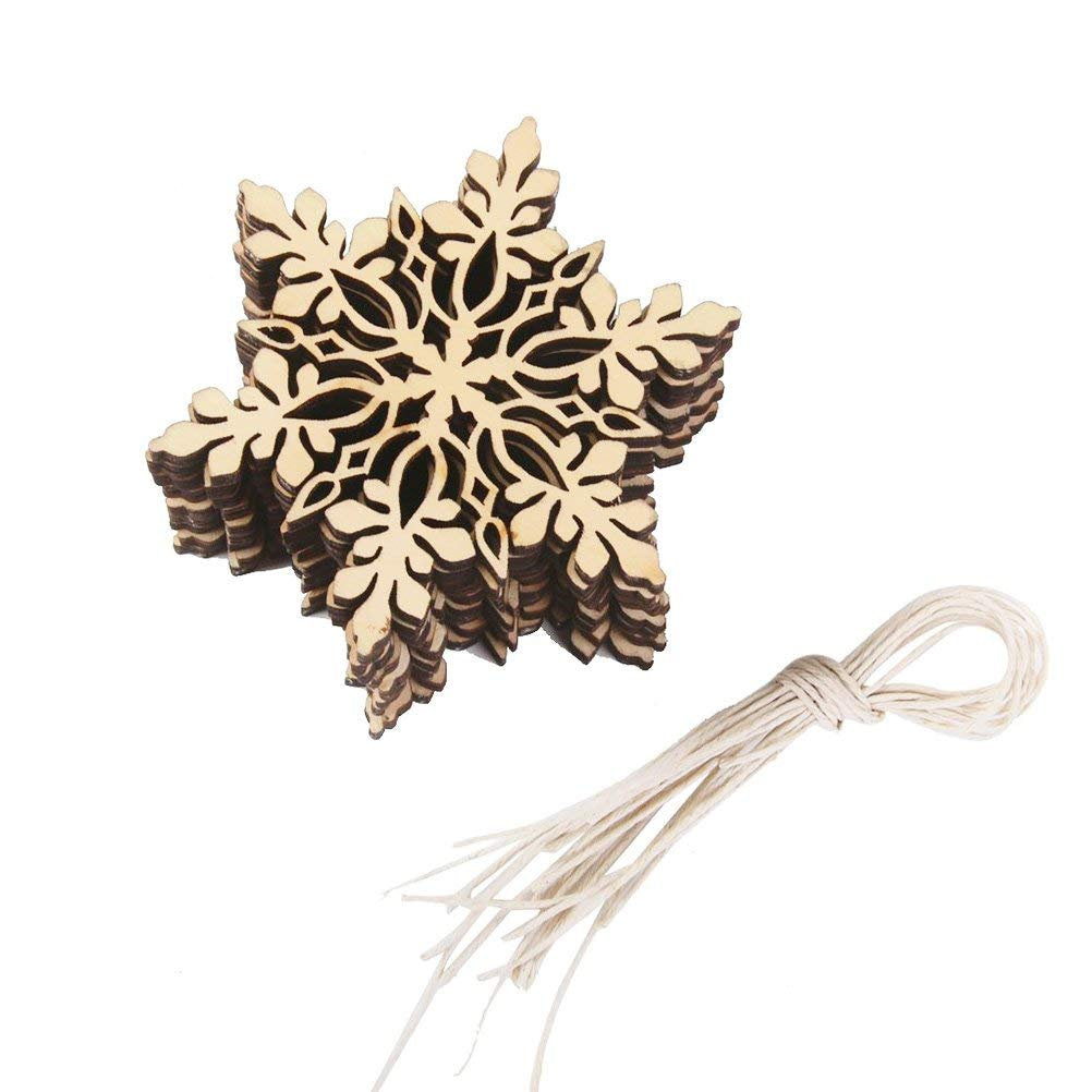 Blank Wooden Ornaments Wood Blanks Ornament Blanks Snowflake Blank Wood Canvas Christmas Ornaments DIY Crafts with String 10pcs + String
