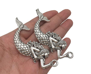 Large Mermaid Pendants Antiqued Silver Mermaid Charms Large Focal Pendants Big Mermaid Charms BULK Charms Wholesale Fairy Tale Charms 100pcs
