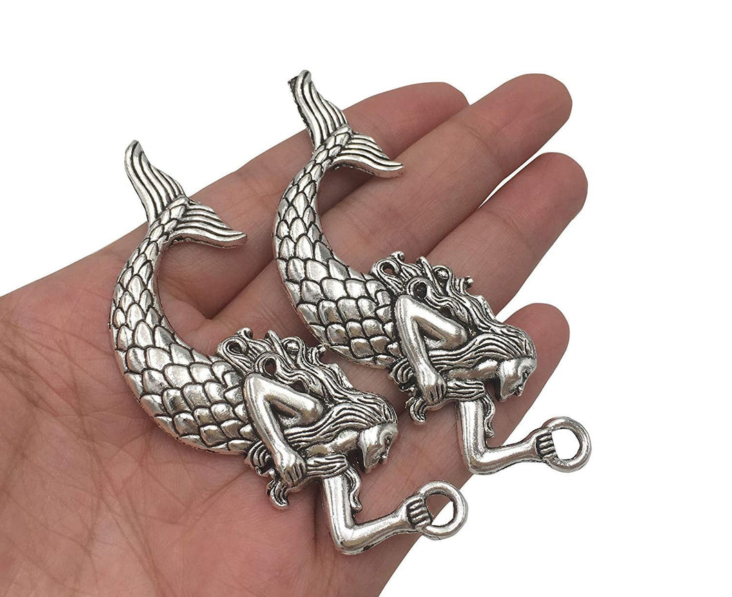 Large Mermaid Pendants Antiqued Silver Mermaid Charms Large Focal Pendants Big Mermaid Charms BULK Charms Wholesale Fairy Tale Charms 100pcs