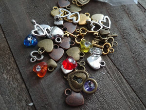 Heart Charms Heart Beads Assorted Charms Set Heart Themed Charms BULK Charms Wholesale Charms Antiqued Silver Gold Bronze Copper Charms 50pc