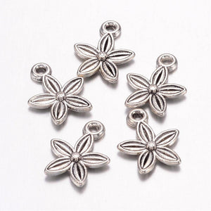Flower Charms Star Flower Charms Star of Bethlehem Flower Antiqued Silver Flower Pendants Astra Flower Charms 6pcs