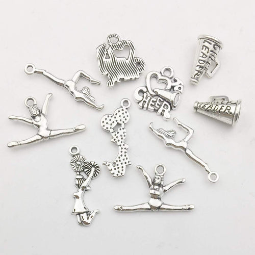 Cheerleader Charms Antiqued Silver Charms Silver Cheer Charms Cheer Pendants Assorted Charms Set BULK Charms Wholesale Charms 50pcs