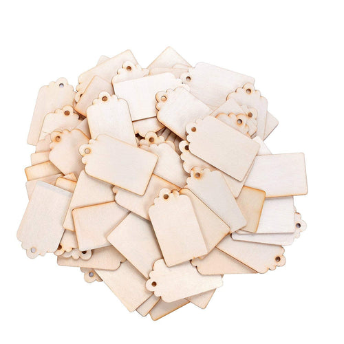 Wooden Tags Blanks Wood Tags BULK Wooden Blanks Drilled Ornament Blank Tags Wholesale Tag Shaped Blanks 100pcs + Twine 2.7