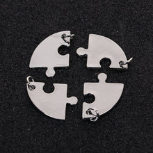 Load image into Gallery viewer, Puzzle Charms Set Antiqued Silver Puzzle Charms Puzzle Piece Charms Best Friends Charms 4 Piece Puzzle Charms Metal Stamping Blanks