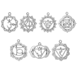 Silver Chakra Charms Energy Charms Indian Energy Charms Chakra Pendants Silver Chakra Pendants Silver Charms BULK Charms 21pcs