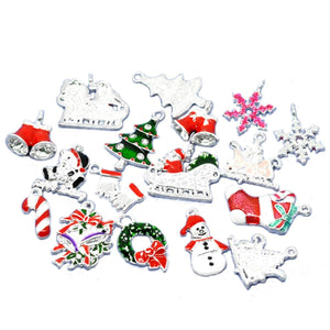 Christmas Charms Set Assorted Charms Set Antiqued Silver Charms Silver Pendants Enamel Charms Stocking Charms Snowflake Charms 50pcs