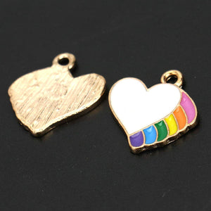 Enamel Heart Charms Rainbow Heart Charms Unicorn Charms Gold Enamel Charms Valentines Charms Gold Charms Enamel Hearts 20pcs