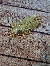 Load image into Gallery viewer, Cicada Pendant Gold Bug Charm Bug Pendant Cicada Charm Gold Pendant Entomology Charm Large Focal Pendant Focal Charm 61mm