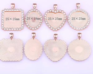 Rose Gold Charms Rose Gold Pendant Tray Cabochon Settings Rhinestone Frame Charms Assorted Charms Lot BULK Charms 12pcs