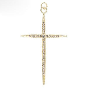 Rhinestone Cross Charm Gold Cross Pendant Crystal Cross Charm with Jump Ring Clear Rhinestone Large Cross 65mm