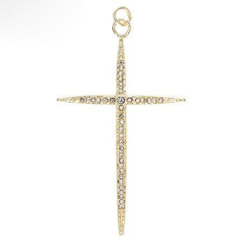 Rhinestone Cross Charm Gold Cross Pendant Crystal Cross Charm with Jump Ring Clear Rhinestone Large Cross 65mm