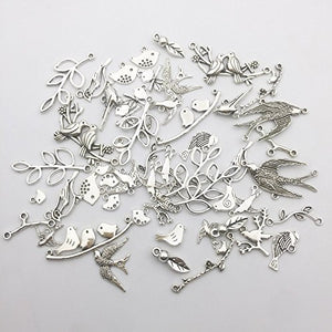 Bird Charms Antiqued Silver Bird Pendants Bird Connector Charms Branch Connectors Connector Pendants Silver Bird Charms BULK Charms 50pcs