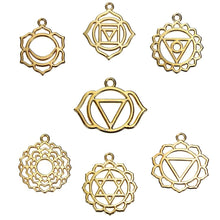 Load image into Gallery viewer, Gold Chakra Pendants Assorted Charms Lot Chakra Charms Meditation Charms Assorted Pendants BULK Charms Gold Charms 21pcs