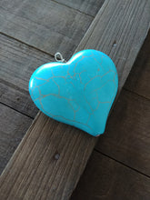 Load image into Gallery viewer, Large Heart Pendant Howlite Pendant Faux Turquoise Pendant Blue Turquoise Heart Charm Focal Pendant 43mm PREORDER