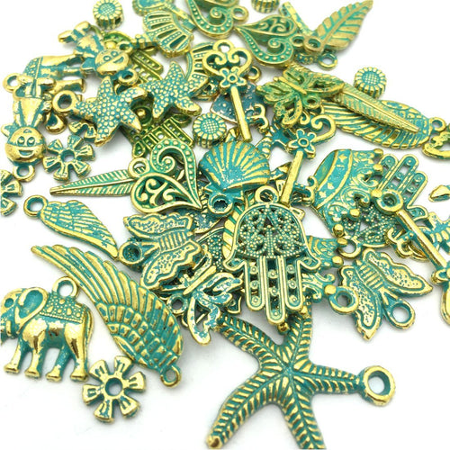 Patina Charms Set Antiqued Gold Charms Assorted Charms Lot Verdigris Charms BULK Charms Wholesale Charms Assorted Pendants 50pcs