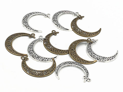 Moon Charms Silver Moon Charms Moon Pendants Crescent Moon Charm Filigree Charms Half Moon Charms Bronze Moon Charms Assorted 20pcs