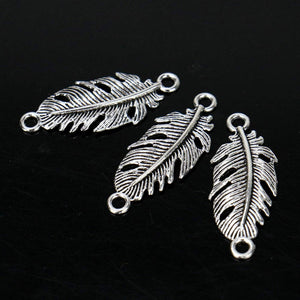 Feather Charms Feather Pendants Antiqued Silver Feather Charms Boho Charms Feather Connectors Bulk Charms Wholesale Charms 40 pieces 1.3"