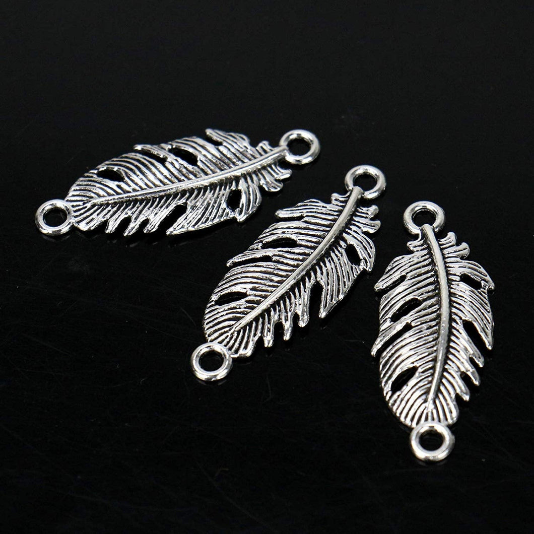 Feather Charms Feather Pendants Antiqued Silver Feather Charms Boho Charms Feather Connectors Bulk Charms Wholesale Charms 40 pieces 1.3