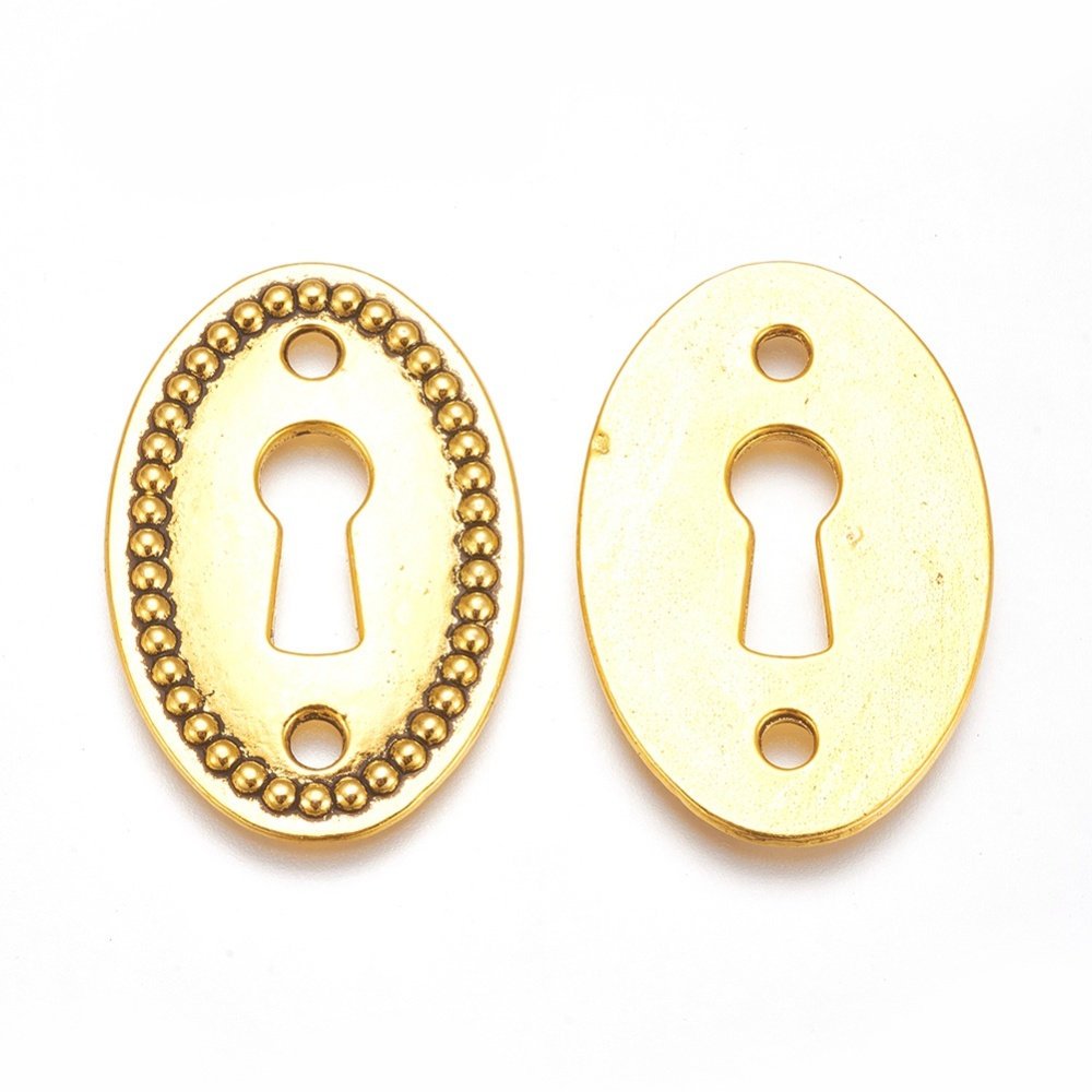 Keyhole Pendant Connector Keyhole Charm Antiqued Gold Key Hole Steampunk Pendant Oval Lock Charm Gold Lock Connector 1 piece
