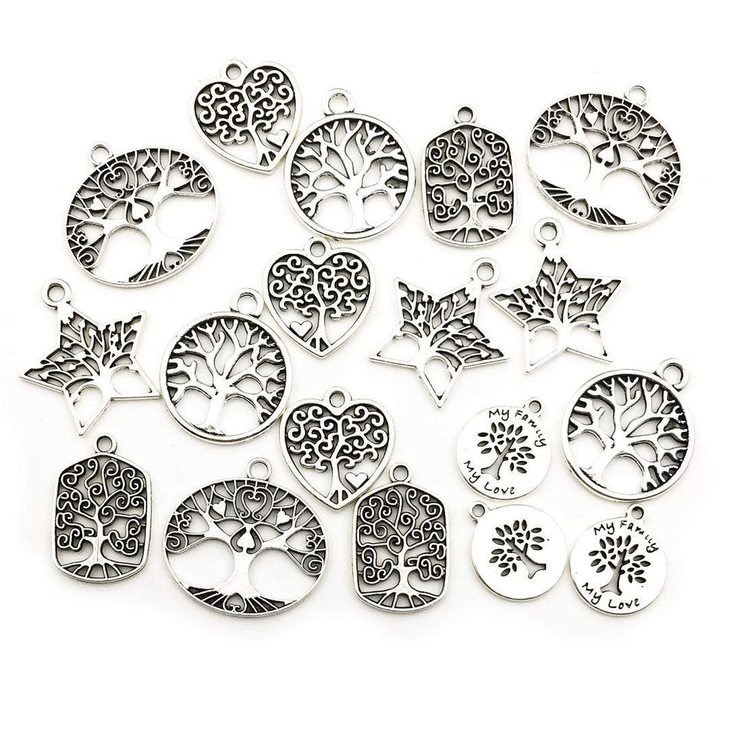 Tree Charms Tree of Life Charms Bulk Charms Wholesale Charms Antiqued Silver Tree Pendants Silver Tree Charms Assorted Charms Set 60pcs