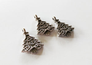 Christmas Tree Charms Antiqued Silver Tree Pendants Christmas Charms Highly Detailed Jewelry Findings Holiday Charms Set 3pcs
