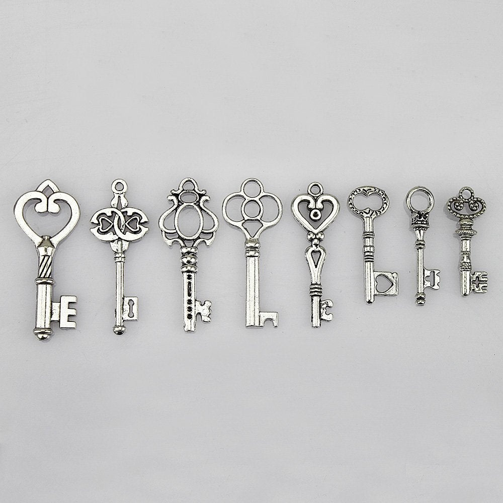 Silver Key Charms BULK Skeleton Keys Antiqued Silver Keys Wholesale Keys Steampunk Keys Assorted Key Charms Set 40pcs