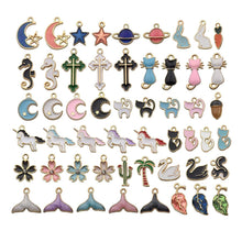 Load image into Gallery viewer, Enamel Charms Set Assorted Charms Gold Enamel Charms BULK Charms Fairy Tale Charms Unicorn Charms Mermaid Charms Enamel Pendants 50pcs