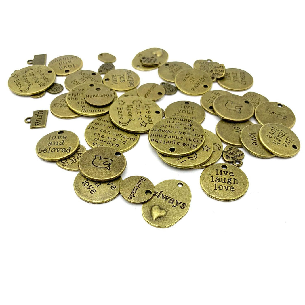 Quote Charms Word Charms Antiqued Bronze Word Pendants Bronze Word Charms Assorted Charms Wholesale Charms Inspirational Charms 48pcs