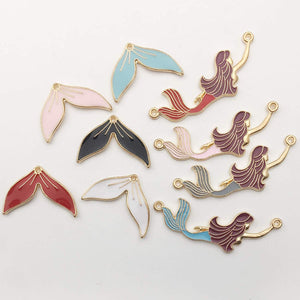 Enamel Charms Enamel Mermaid Charms Gold Enamel Charms Mermaid Connectors Mermaid Tail Charms Mermaid Pendants Gold Charms Set 27pcs