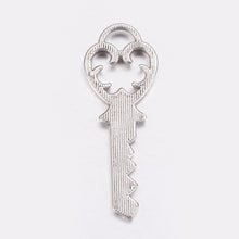 Load image into Gallery viewer, Skeleton Key Pendants Key Charms Antiqued Silver Heart Keys Wedding Keys Silver Keys Steampunk Keys Bulk Skeleton Keys 500pcs 38mm PREORDER