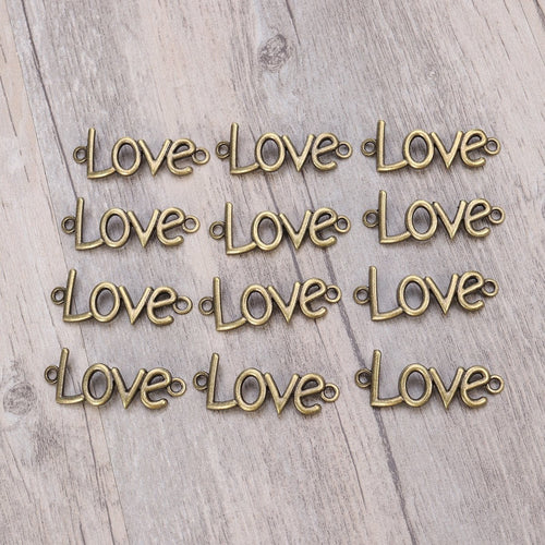 Word Charms Connector Pendants Inspirational Charms Love Charms Love Connectors Antiqued Bronze Charms Word Connectors Valentines Day 50