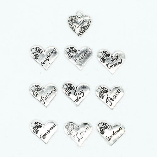 Heart Charms Heart Pendants Silver Heart Charms Word Heart Charms Silver Charms Love Charms Wholesale Charms BULK Charms 100pcs