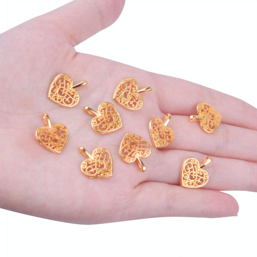 Heart Charms Heart Pendants Gold Heart Charms Scroll Heart Charms Gold Charms Love Charms Wholesale Charms BULK Charms 50 pieces