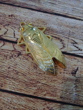 Load image into Gallery viewer, Cicada Pendant Gold Bug Charm Bug Pendant Cicada Charm Gold Pendant Entomology Charm Large Focal Pendant Focal Charm 61mm