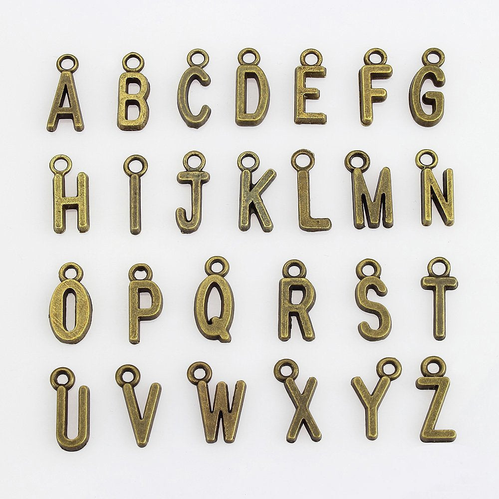 Alphabet Charms Set Antiqued Bronze 2 Full Sets Letter Charms Initial Jewelry Supplies Sold per pkg of 52
