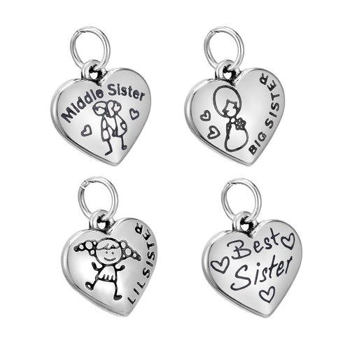 Sisters Charms Set Big Sis Charm Middle Sis Charm Little Sis Charm Silver Heart Charms Heart Pendants Sisters Pendants 3pcs Stainless Steel