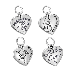Sisters Charms Set Big Sis Charm Middle Sis Charm Little Sis Charm Silver Heart Charms Heart Pendants Sisters Pendants 3pcs Stainless Steel
