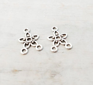 Chandelier Charms Silver Pendants Silver Earring Charms Chandelier Earrings Connector Pendants Silver Connectors Flower Charms 2 pieces