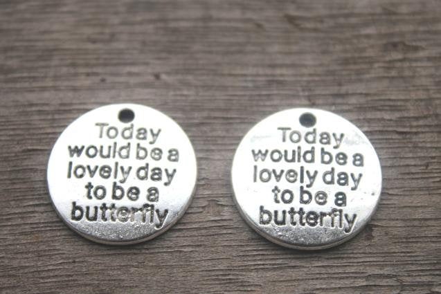 Quote Charms Word Charms Antiqued Silver Word Pendants Silver Word Charms Butterfly Charms Wholesale Charms Inspirational Charms 50pcs
