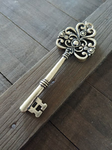 Big Key Pendant Antiqued Gold Key Skeleton Key Gold Key Pendant Steampunk Key Gold Pendant Focal Pendant Wedding Key 3 inch Key