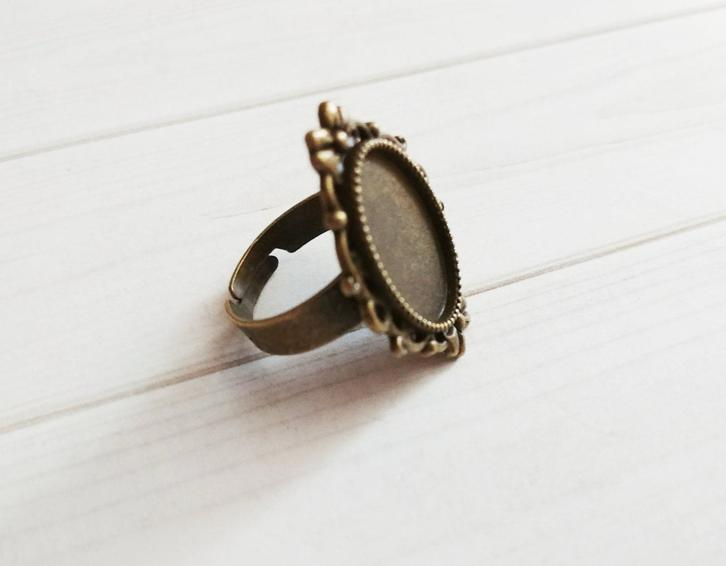 Adjustable Ring Blank Antiqued Bronze Oval Cabochon Setting 18x13