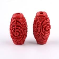 Red Cinnabar Barrel Beads Bulk Set Carved Design 17.5mm Sold per pkg of 50