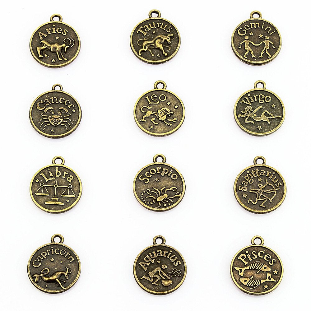 Chinese Zodiac Charms Bronze Pendants Horoscope Charms Zodiac Pendants Antiqued Bronze Charms Chinese Charms BULK 12pcs
