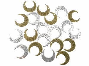 Moon Pendants Crescent Moon Charms Quote Pendants Antiqued Silver Bronze Word Charms I Love You To The Moon and Back 20 pieces 2 sided