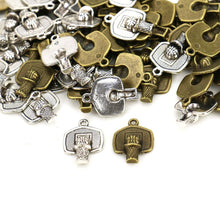 Load image into Gallery viewer, Basketball Charms Antiqued Silver Basketball Charms Basketball Pendants Basketball Hoop Charms Wholesale Charms BULK Charms Sports 100pcs