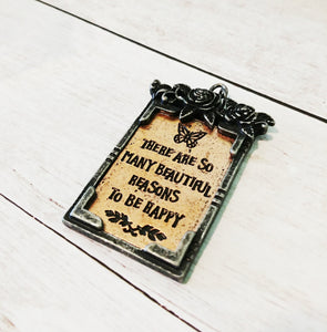 Quote Pendant Antiqued Copper Word Pendant Rectangle Quote Charm Focal Pendant Copper Quote Charm Beautiful Reasons To Be Happy 2.25" PRE