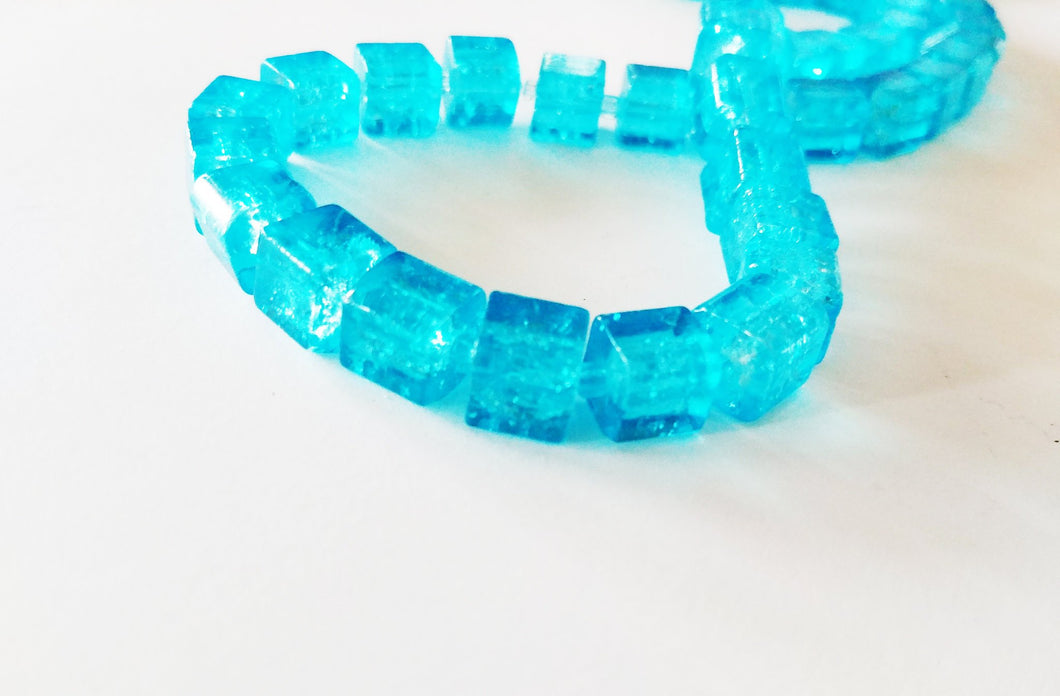 Cube Beads Square Glass Beads 8mm Glass Beads 8mm Beads Blue Glass Beads Spacer Beads 10 pieces