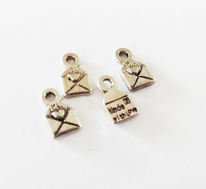 Made with Love Charms Antiqued Silver Jewelry Tags Love Letter Pendants Tiny Miniature Findings 15pcs 12mm PREORDER