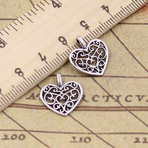 Heart Charms Heart Pendants Antiqued Silver Heart Charms Scroll Heart Charms Silver Charms Love Charms Wholesale Charms BULK Charms 50 pcs